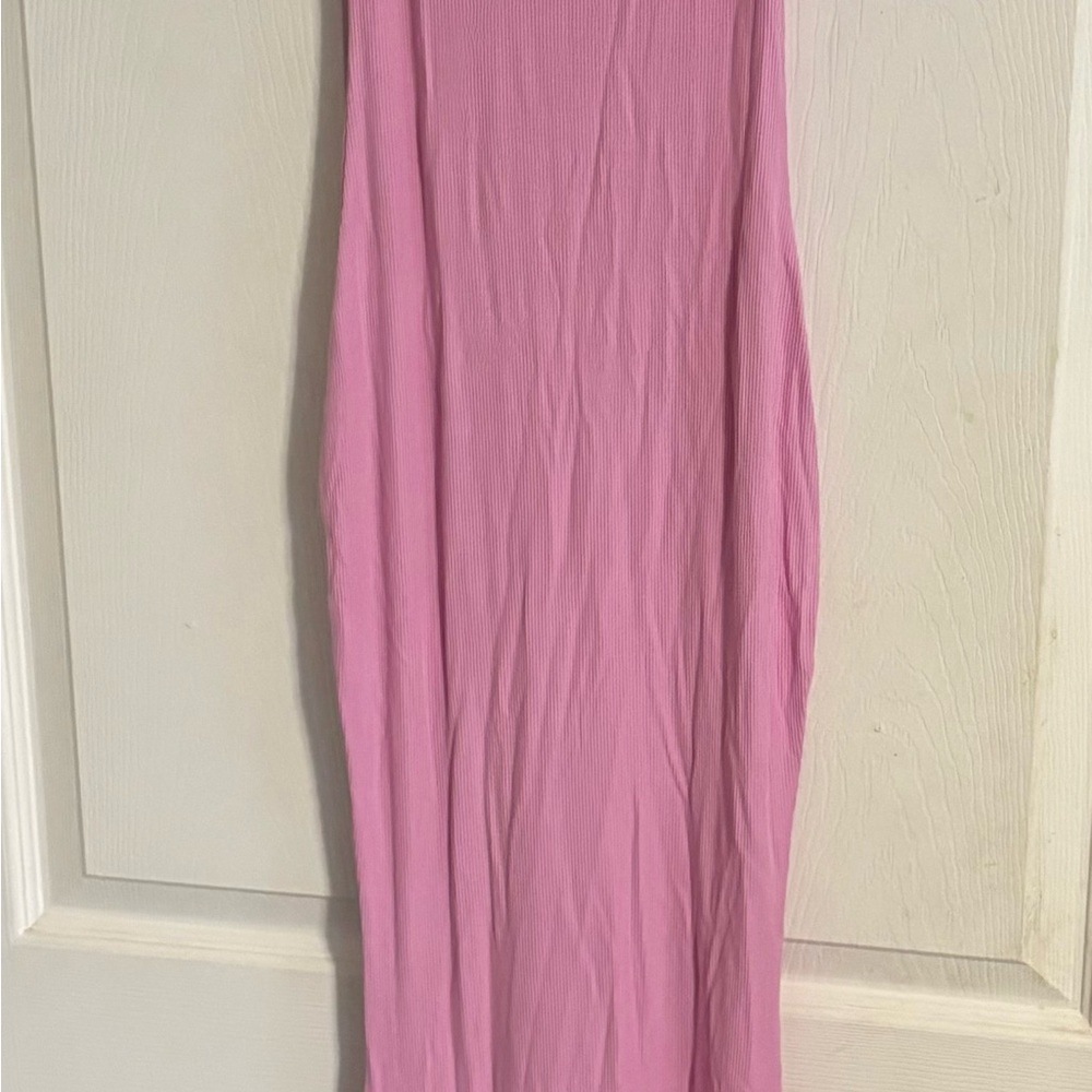 Pink Ribbed Bodycon Maxi Dress